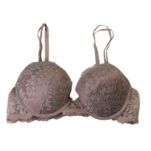 Juicy Couture Dusty Rose Lace Push Up Bra 34C Delicate Sexy Plunge